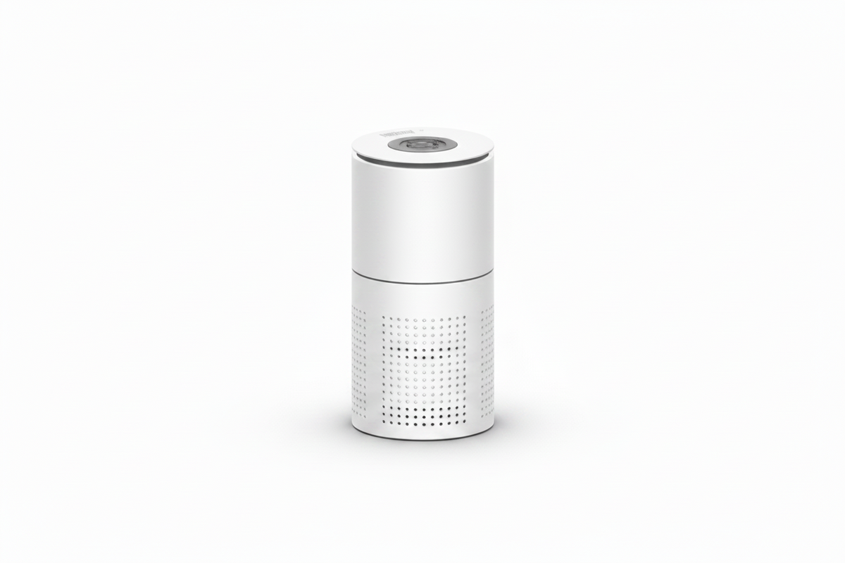 white air purifier against a white background